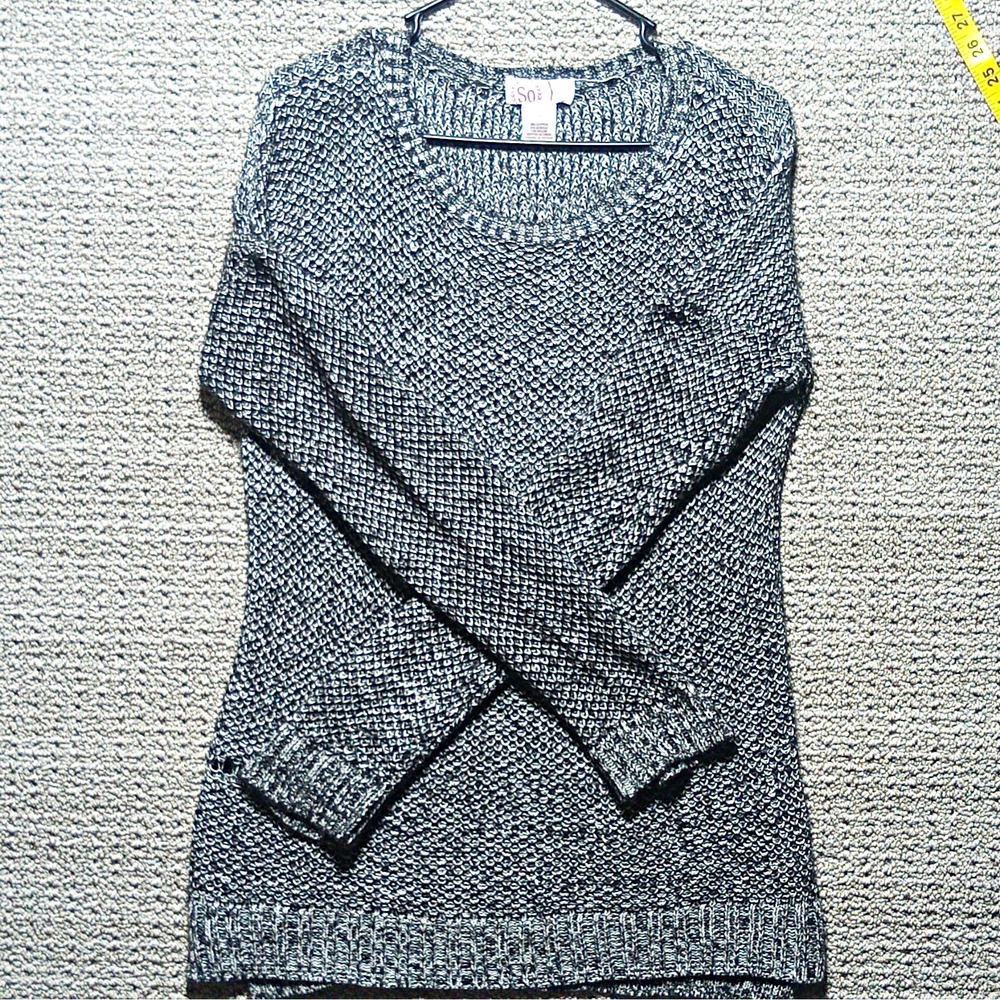 SO Women's L Black White Marled Knit Scoop Neck Long Sleeve Sweater. #L5